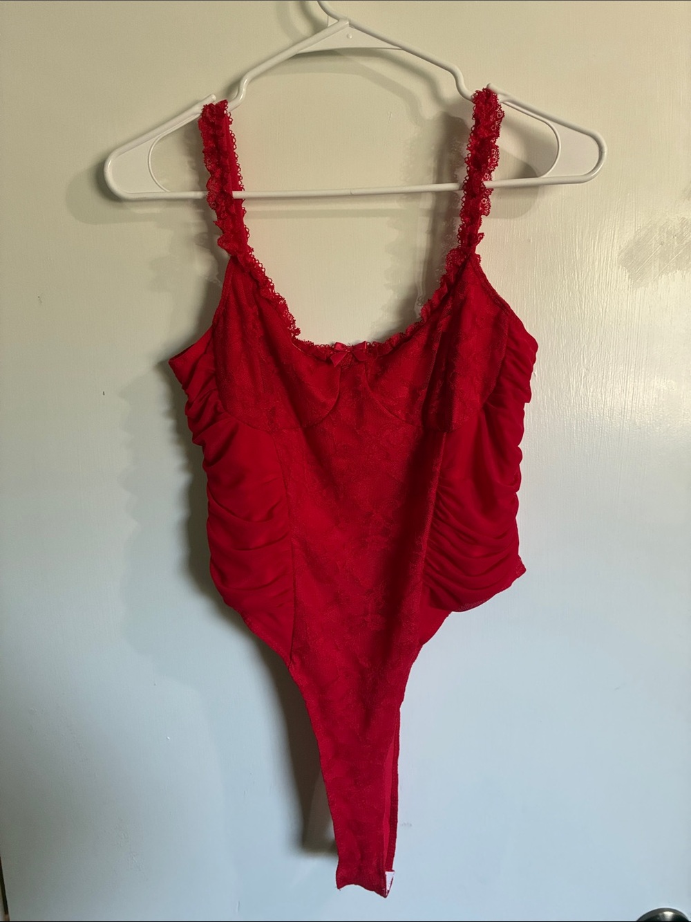 SHEIN Red Lace-Trim Kids One-Piece Swimsuit